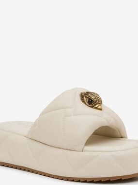 Quilted Cream Platform Slide with Gold Owl Accent